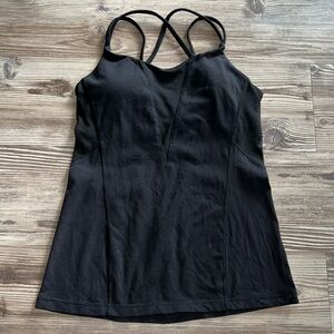 Lululemon Exquisite Tank Top Black Mesh Detailing Built In Bra Top Size 8